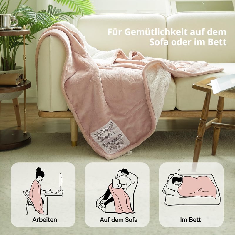 GOTCOZY Elektromos Takaró 130x180cm Puha Plüss 6 Fokozat Időzítő Túlmelegedés Védelem