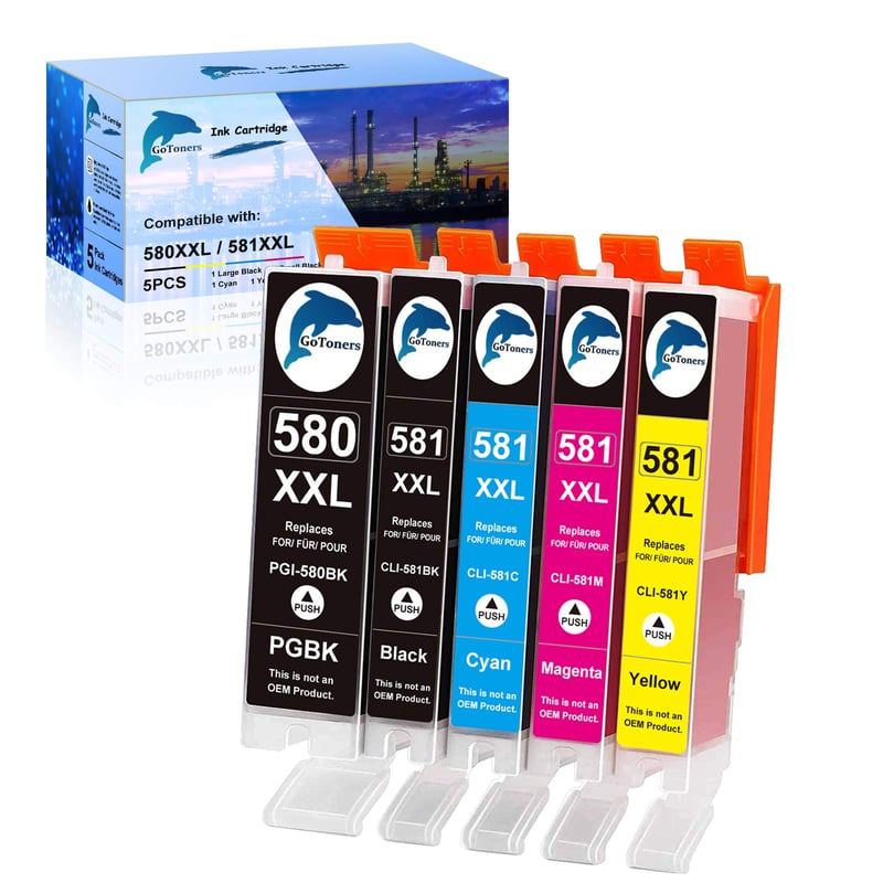 Pachet cartușe de cerneală GoToners XXL Canon 580 581 PGI-580 CLI-581 pentru imprimante Pixma TR8550 TS705 TS6350 TS6250 TS9550 TR7550 – 5 bucăți