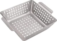 GOURMEO Rozsdamentes acél grill kosár zöldség és burgonya sütéshez, grillező wok pan és rács kiegészítő 1