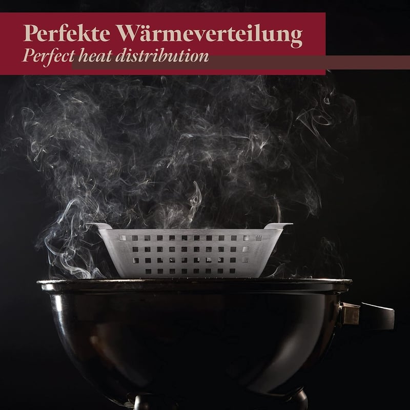 GOURMEO Rozsdamentes acél grill kosár zöldség és burgonya sütéshez, grillező wok pan és rács kiegészítő