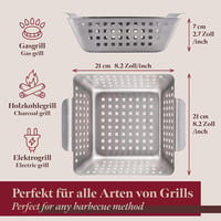 GOURMEO Rozsdamentes acél grill kosár zöldség és burgonya sütéshez, grillező wok pan és rács kiegészítő 2
