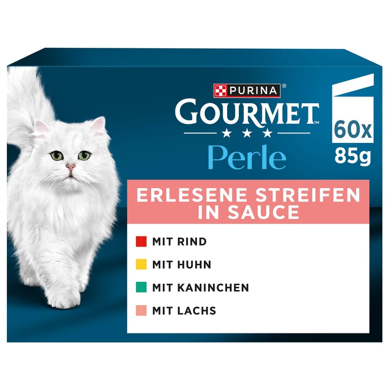 Hrană umedă pentru pisici Gourmet Perle Selecție de Fâșii, arome mixte, 60 plicuri (60 x 85 g)