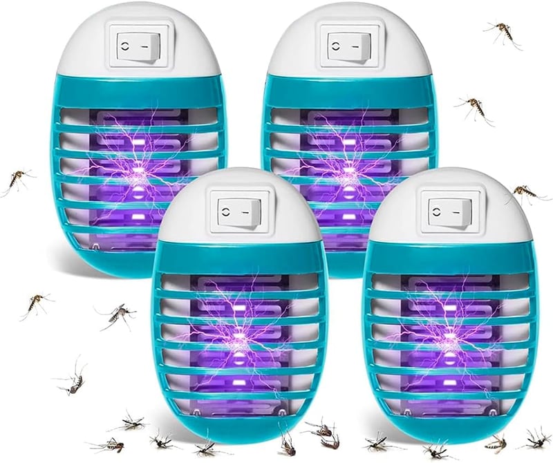 GOUSHY UV Fényes Elektromos Szúnyogirtó Lámpa - Beltéri Rovarcsapda Konyhába, Hálószobába, 4 db-os Szett, Kék, Vegyszermentes