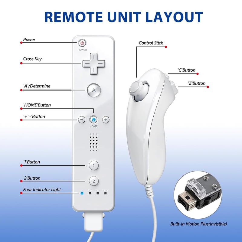 GOUYESHO Wii/Wii U Vezérlő Nunchuck Motion Plus 2 Pack Piros Fehér