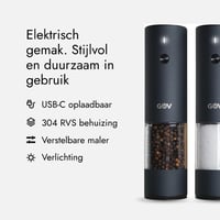 Set de râșnițe electrice pentru sare și piper GOV - 75 ml - încărcare USB-C - 6 trepte de măcinare - cu lumină LED - design din oțel inoxidabil negru 2