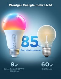 Inteligentná LED žiarovka Govee E27 RGBWW, WiFi, kompatibilná s Matter, Alexa a Google Assistant, 16 miliónov farieb, 800 lm, 54 scén, 2 ks 8