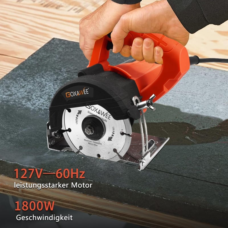 GOXAWEE Körfűrész 1800W Elektromos Fűrész Fához Műanyaghoz Fémhez 12000RPM 62mm Vágásmélység 4 Tárcsával