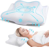 GOXIFACA Ortopéd Memory Foam Párna Nyakfájásra, Hát- és Oldalt Alvóknak, Ergonomikus Nyakpárna, Fehér, 60x35x10/12 cm 1