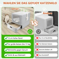 GOYJOY Nerezová toaleta pre mačky XXL s krytom a zásuvkou, skladateľná uzavretá toaleta, kontrola zápachu, jednoduché čistenie, s predložkou 5