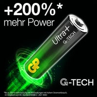 Baterii GP Alkaline Ultra Plus AA 1,5V - Tehnologie GTECH Longlife, Durată de viață lungă și stabilitate ridicată, set de 4 baterii AA Mignon R6 2