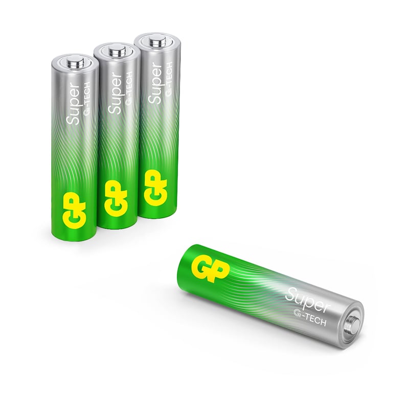 Alkalické batérie GP Super AAA LR03 1,5V - 4 ks v balení, technológia G-TECH s dlhou životnosťou