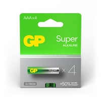 Alkalické batérie GP Super AAA LR03 1,5V - 4 ks v balení, technológia G-TECH s dlhou životnosťou 5