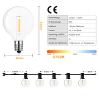 GPATIO LED svjetlosni niz za vanjsku upotrebu 45 m, 75+2 tople bijele G40 žarulje, IP45 vodootporan, dekoracija za vrt, terasu, vjenčanja i zabave 6