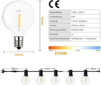 GPATIO LED Kültéri Fényfüzér 7,6m Meleg Fehér G40 IP45 Vízálló Kerti Dekoráció - 7.6 metres 6
