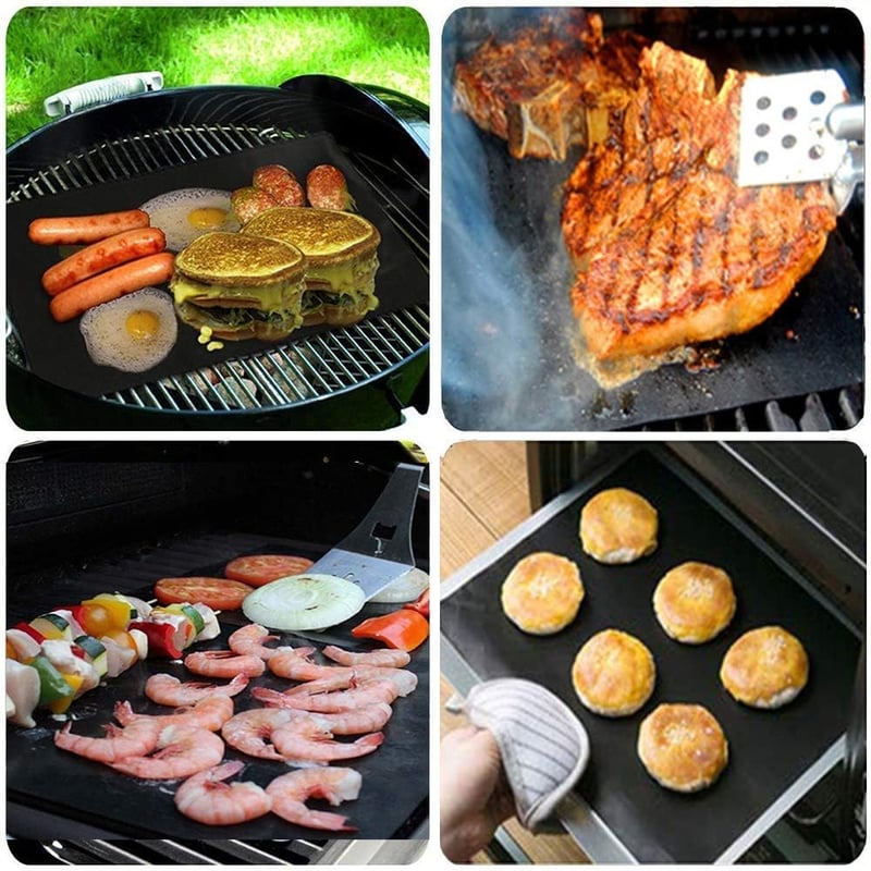 GQC Grillező Alátét Szett - 6 db Újrahasználható Sütőlap Gázgrillhez, PFOA-mentes, 40x30 cm, Tapadásmentes Grillpapír Húshoz, Halhoz, Zöldsé
