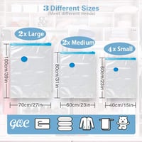GQC Vákuumzsák Szett - 8 db Különböző Méretű, 100% Szivárgásmentes, Extra Erős Tárolózsák Ruhákhoz, Ágyneműhöz, Párnákhoz és Textíliákhoz 2