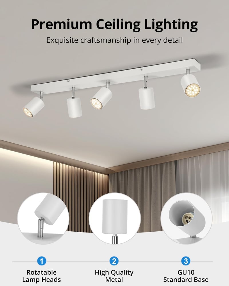 Gr4tec 5 állítható LED spotlámpa matt fehér mennyezeti lámpa GU10 6W 4000K 550 lm 5 db izzóval k