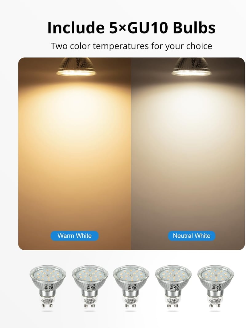 Gr4tec 5 állítható LED spotlámpa matt fehér mennyezeti lámpa GU10 6W 4000K 550 lm 5 db izzóval k