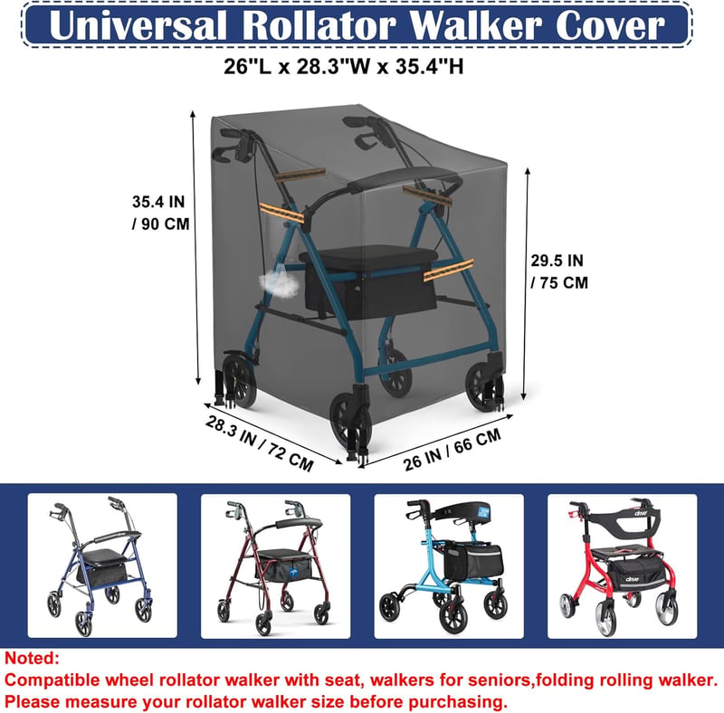 GRABADO Rollator Védőhuzat Vízálló 420D Univerzális Takaróponyva Reflexcsíkkal
