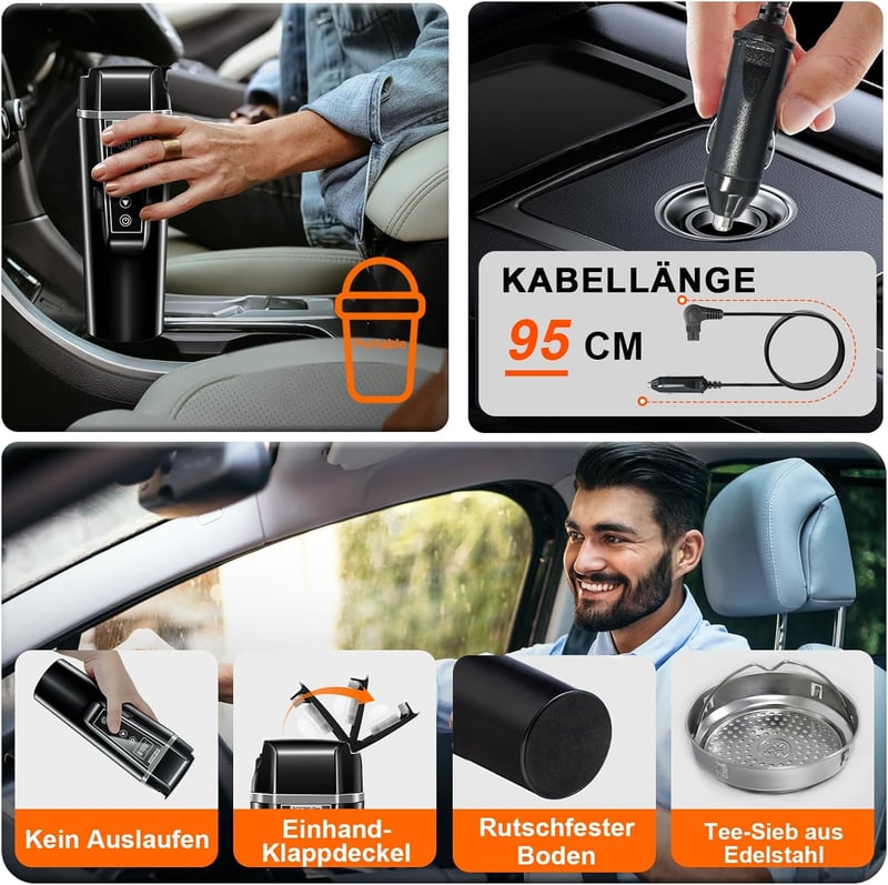 GRACEALL 12V 24V autós vízforraló 450ml gyors felmelegítéssel