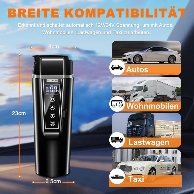GRACEALL 12V 24V autós vízforraló 450ml gyors felmelegítéssel