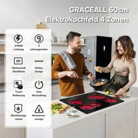 GRACEALL 60 cm üvegkerámia főzőlap 4 zónás infrainfra elektromos 230V 9 fokozat 2