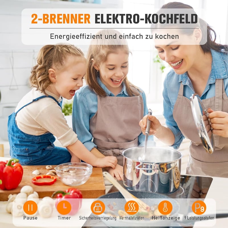 GRACEALL Slide-BT2 Üvegkerámia Főzőlap 2 Zónás 3000W 30cm Elektromos