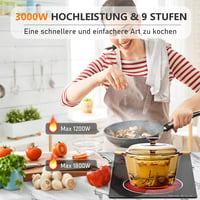 GRACEALL Slide-BT2 Üvegkerámia Főzőlap 2 Zónás 3000W 30cm Elektromos 3