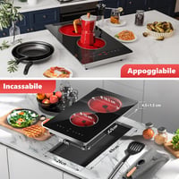 Plită vitroceramică cu touch GRACEALL, 2 zone de gătit, 3000 W, 30 cm, Domino, încorporabilă sau de sine stătătoare, temporizator, menținere la cald, blocare pentru copii, TouchBT1 6