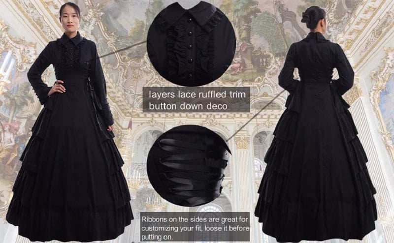 GRACEART Gótikus Victorian Reneszánsz Maxi Ruha Jelmez Női M