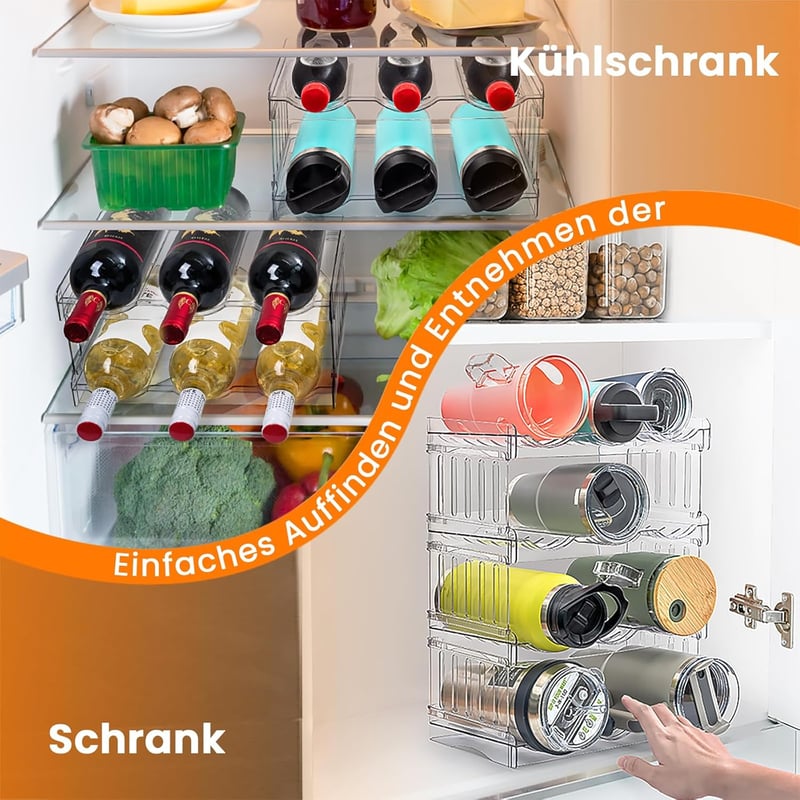 Gracenal 4 szintes palacktartó szekrénybe és hűtőbe, Stanley pohár organizer 1,2L palackokhoz