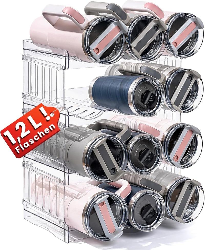 Gracenal 4 szintes palacktartó szekrénybe és hűtőbe, Stanley pohár organizer 1,2L palackokhoz