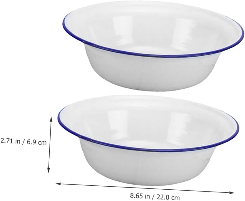 GRADENEVE Retro Zománc Tálkészlet - 2 db Mély Keverőtál Konyhába, Vintage Stílusú Dagasztótál, 22 cm Átmérőjű Konyhai Edény