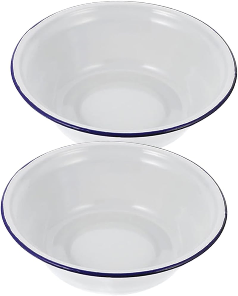 GRADENEVE Retro Zománc Tálkészlet - 2 db Mély Keverőtál Konyhába, Vintage Stílusú Dagasztótál, 22 cm Átmérőjű Konyhai Edény