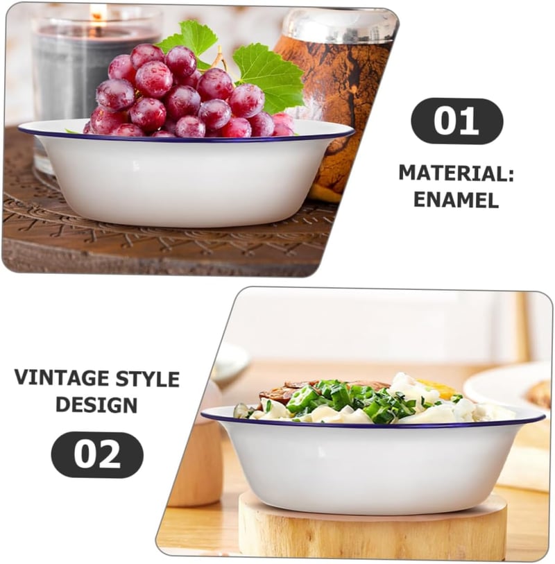 GRADENEVE Retro Zománc Tálkészlet - 2 db Mély Keverőtál Konyhába, Vintage Stílusú Dagasztótál, 22 cm Átmérőjű Konyhai Edény