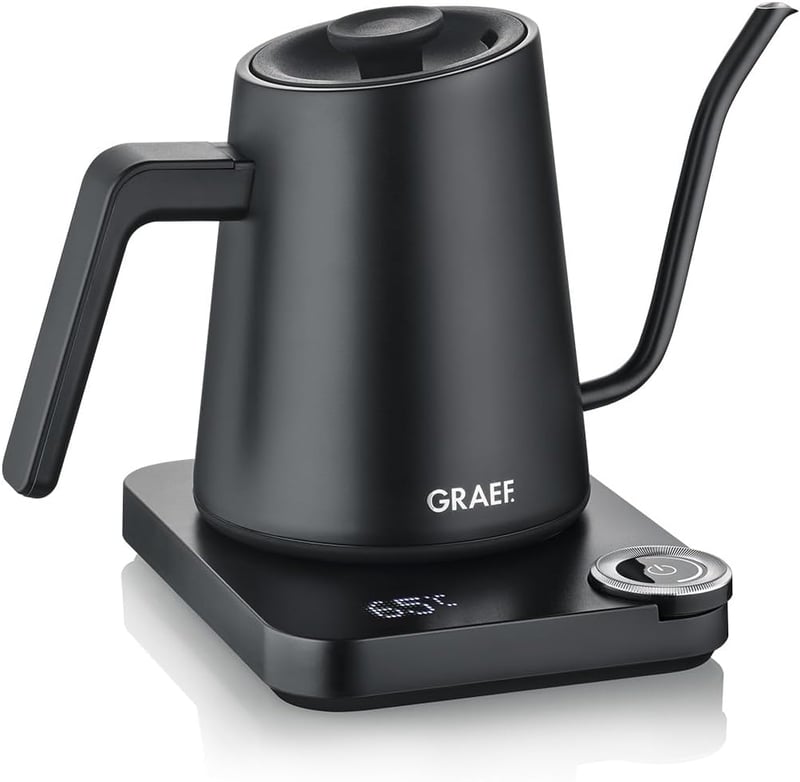 GRAEF GK502 Gooseneck Vízforraló Hőmérsékletes Kijelzővel és Időzítővel 900ml Fekete
