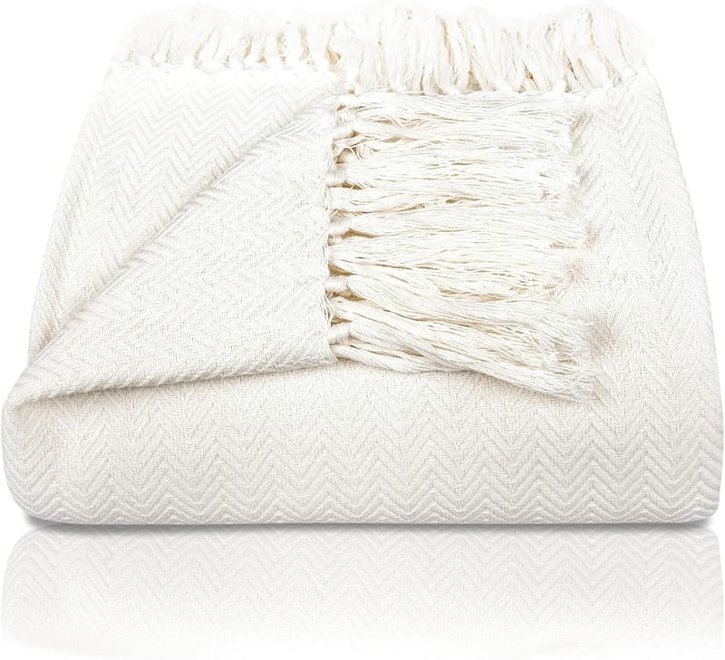Gräfenstayn Premium Ágytakaró 220x240 cm Halszálka Mintás Krém Pamut Pléd - 220 x 240 cm, cream