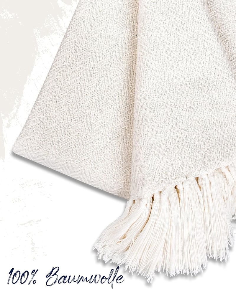 Gräfenstayn Premium Ágytakaró 220x240 cm Halszálka Mintás Krém Pamut Pléd - 220 x 240 cm, cream