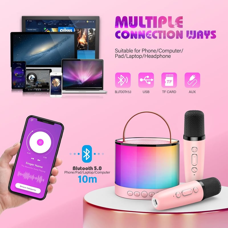 Gralal Karaoke Gép 2 Bluetooth Mikrofonnal Gyerekeknek 3-12 Év