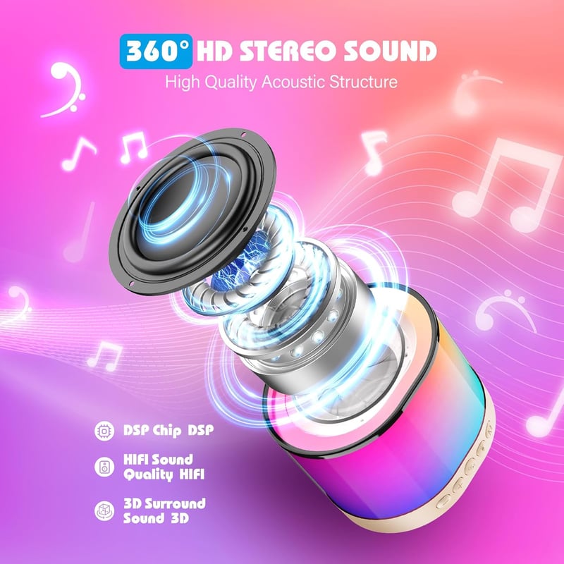 Gralal Mini Karaoke Gép 2 Mikrofonnal Bluetooth Gyerekeknek 3-12 Év