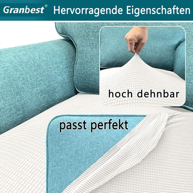 Granbest 2 személyes kanapé ülőpárna huzat krém színben rugalmas spandex szövettel