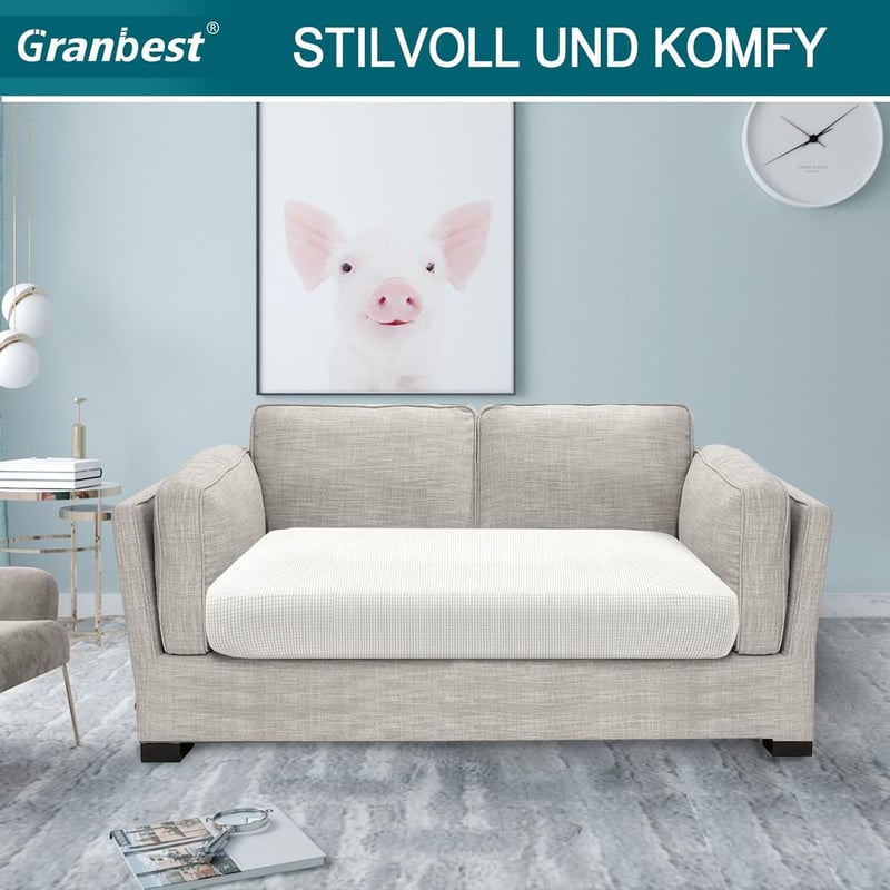 Granbest 2 személyes kanapé ülőpárna huzat krém színben rugalmas spandex szövettel