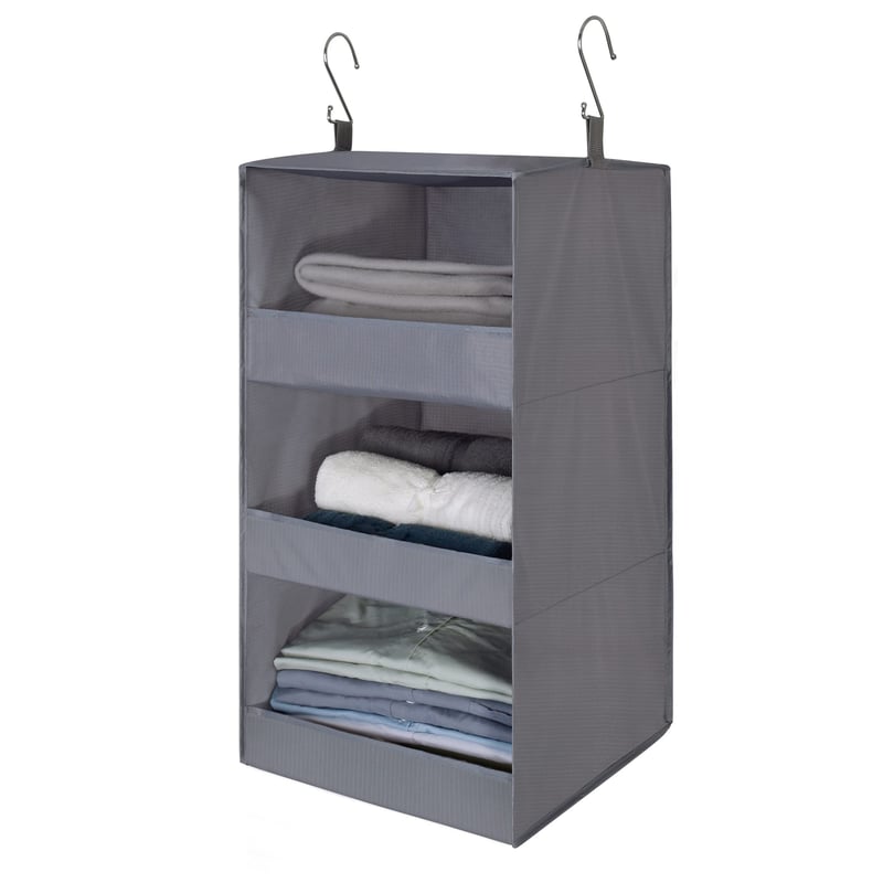 GRANNY SAYS Organizator suspendat pentru dulap, 3 compartimente, raft pliabil din material textil, gri, 1 buc.