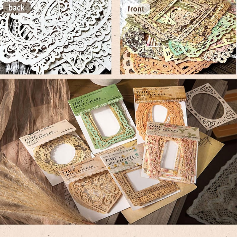 Grasslandy Vintage Csipkés Kivágott Scrapbook Papírkeret 6 Csomag - Naplókészítéshez, DIY Dekorációhoz, Fotóalbumhoz - 5 Alakzat, 10 Minta/C