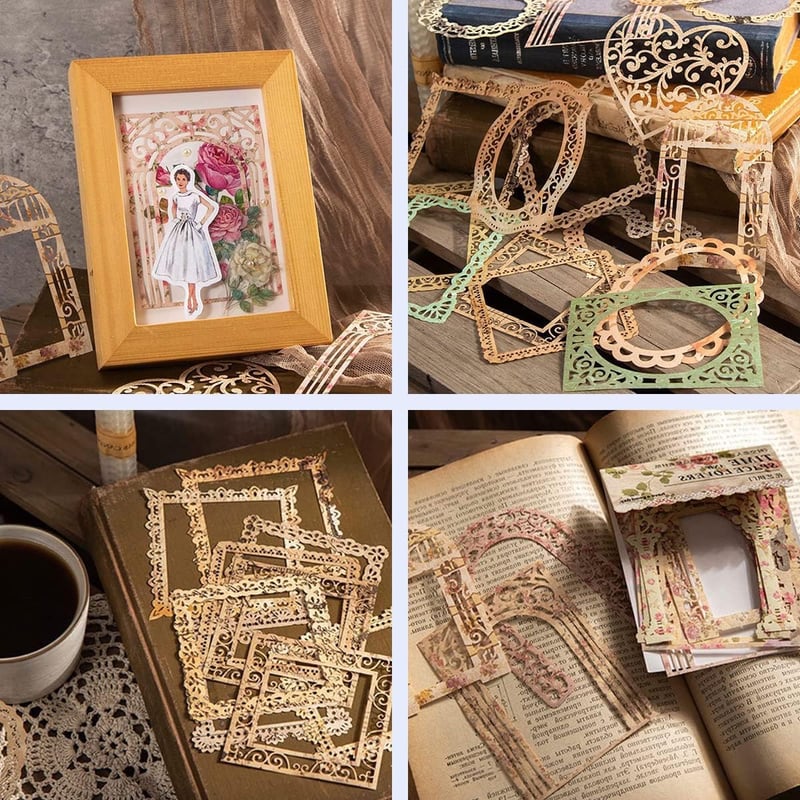 Grasslandy Vintage Csipkés Kivágott Scrapbook Papírkeret 6 Csomag - Naplókészítéshez, DIY Dekorációhoz, Fotóalbumhoz - 5 Alakzat, 10 Minta/C