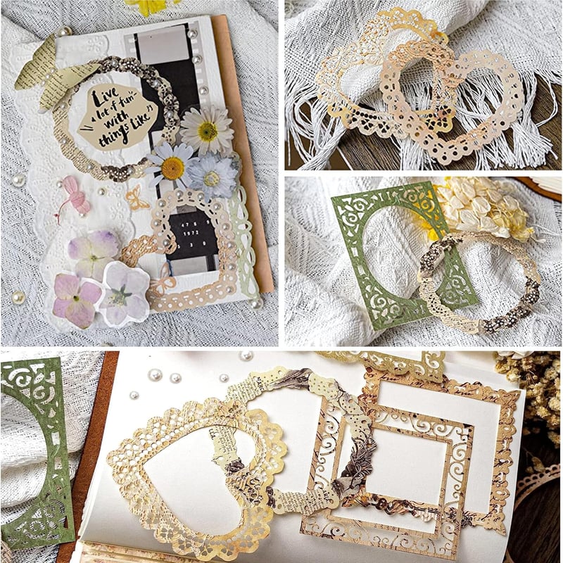 Grasslandy Vintage Csipkés Kivágott Scrapbook Papírkeret 6 Csomag - Naplókészítéshez, DIY Dekorációhoz, Fotóalbumhoz - 5 Alakzat, 10 Minta/C