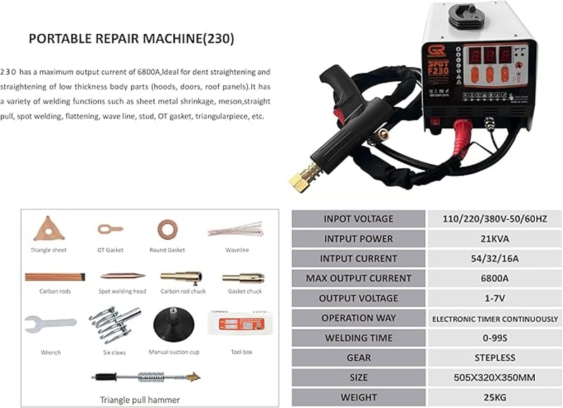 GRAUTOSPOT F230 220V Spot Hegesztőgép 3KW 3500A Karosszéria Javítás 7in1 Védelem