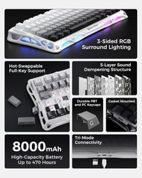 GravaStar Mercury K1 75% Mechanikus Gaming Billentyűzet Alumínium Exoskeleton RGB 7