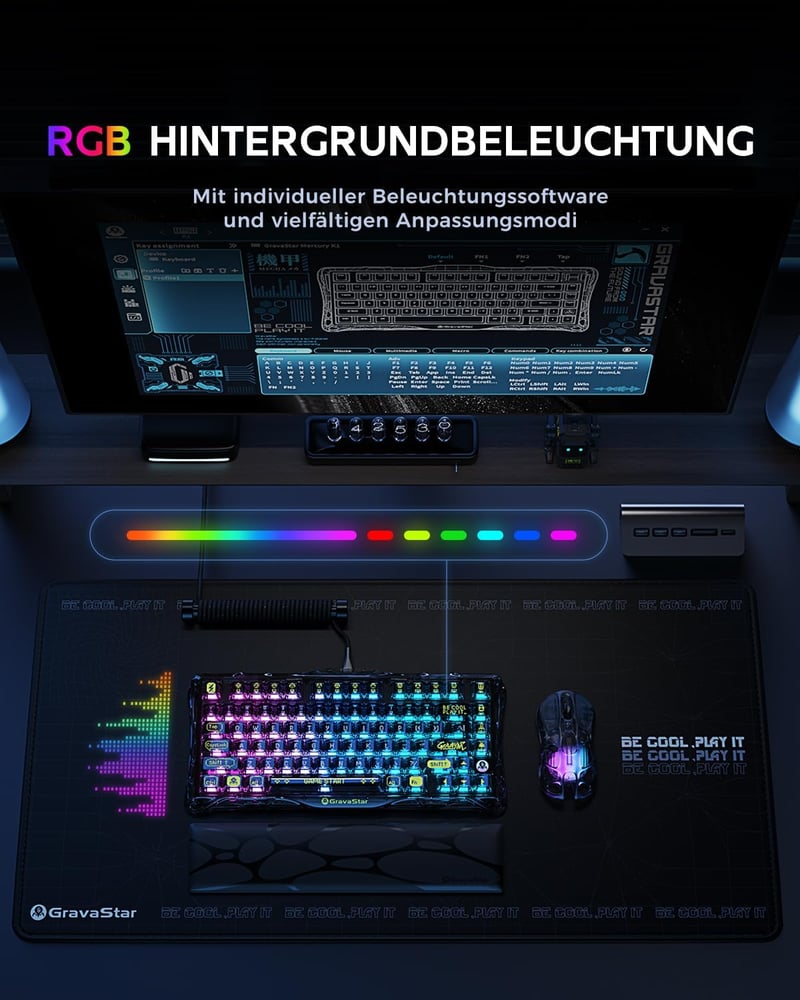 GravaStar Mercury K1 Lite 75% Wireless Gaming Billentyűzet RGB Háttérvilágítással