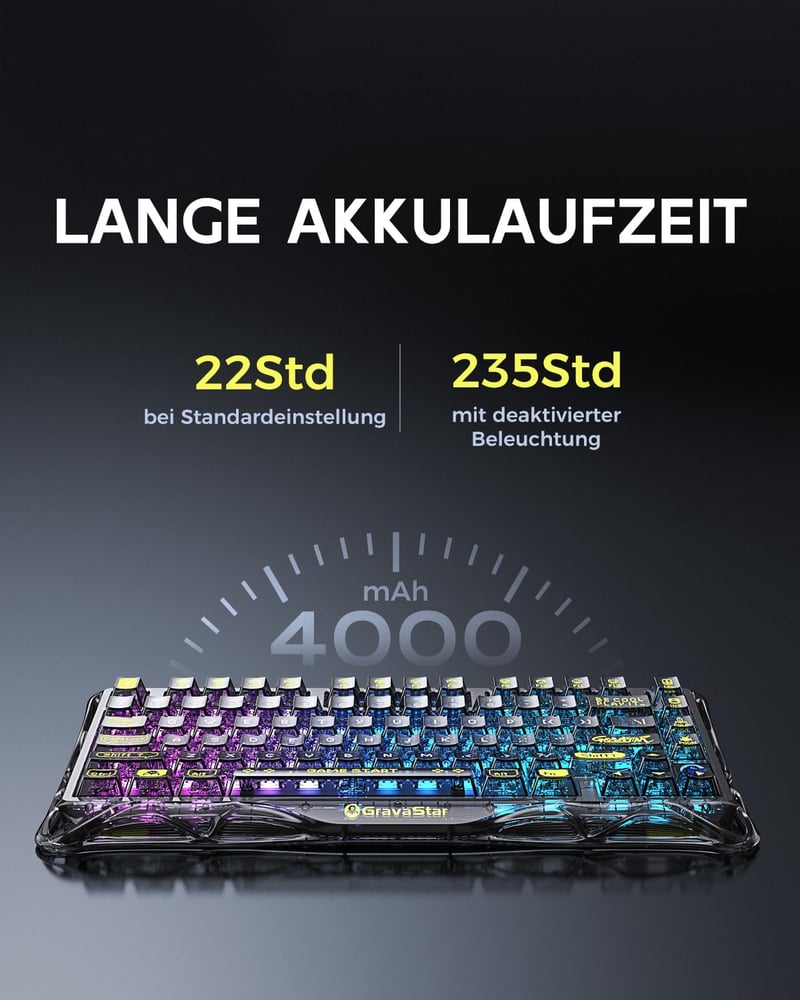 GravaStar Mercury K1 Lite 75% Wireless Gaming Billentyűzet RGB Háttérvilágítással